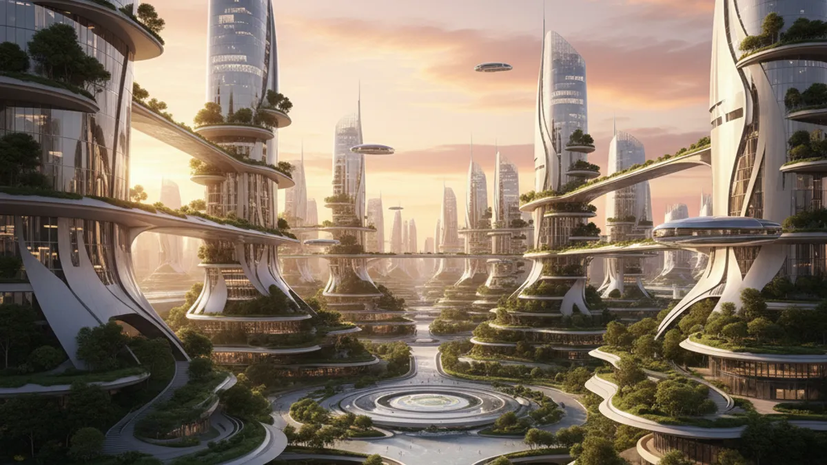 明るい未来を象徴する都市の夜明け