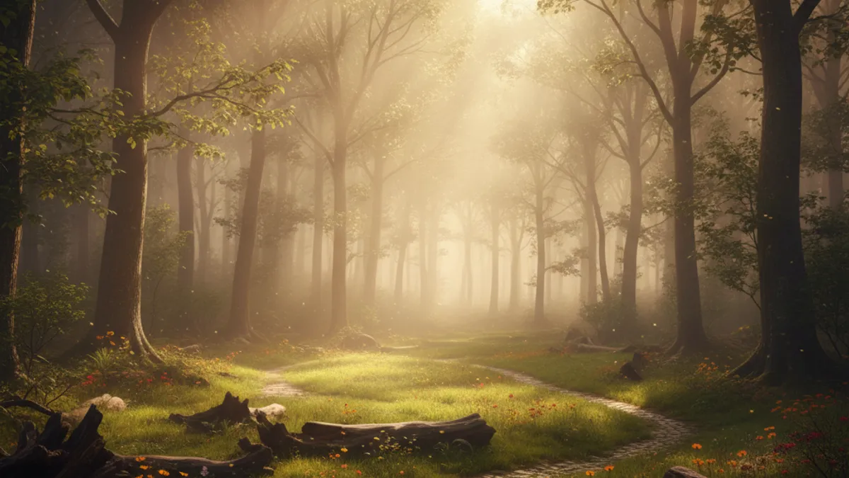 不安から明瞭さへ向かう森の光